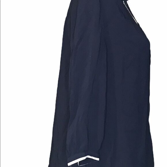 Jcp. Women’s navy button down blouse white stripe - Picture 10 of 16